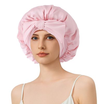 100% Mulberry Silk Bonnet for Sleeping for Women, 22 Momme Grade-6A Single-Layer Silk Bonnet Hair Wrap for Curly Hair Sleep Cap with Soft Long Elastic Bands(1PCS,Pink)