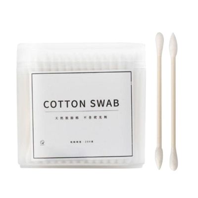 200pcs Double Head Cotton Swabs with Wooden Handle for Makeup and Cosmetics Removal, 100% Pure Cotton, 3.15 inch Long - White