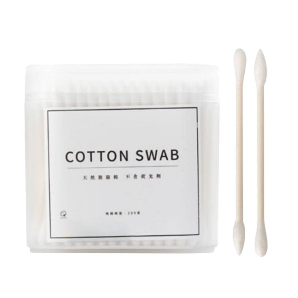 200pcs Double Head Cotton Swabs with Wooden Handle for Makeup and Cosmetics Removal, 100% Pure Cotton, 3.15 inch Long - White