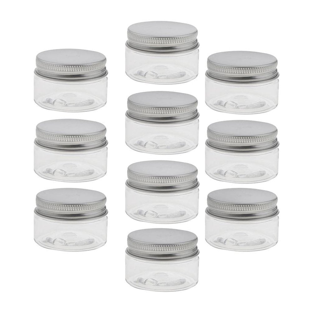 10x Clear Plastic Jars Set - Travel Makeup Bottles 30-120ML, Multi-functional Storage Containers for Makeup, Kitchen, and Crafts - PET + Aluminium Material - - 30ml, Clear