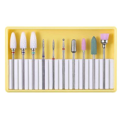 10pcs Electric Nail Drill Bits Set with Tungsten Steel, Ceramic and Emery Material for Acrylic Nails - Manicure Pedicure Polishing, Cuticle Dead Skin Removal - - BH-01