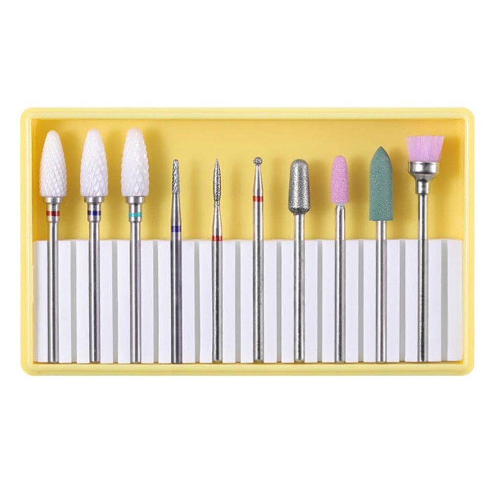 10pcs Electric Nail Drill Bits Set with Tungsten Steel, Ceramic and Emery Material for Acrylic Nails - Manicure Pedicure Polishing, Cuticle Dead Skin Removal - - BH-01