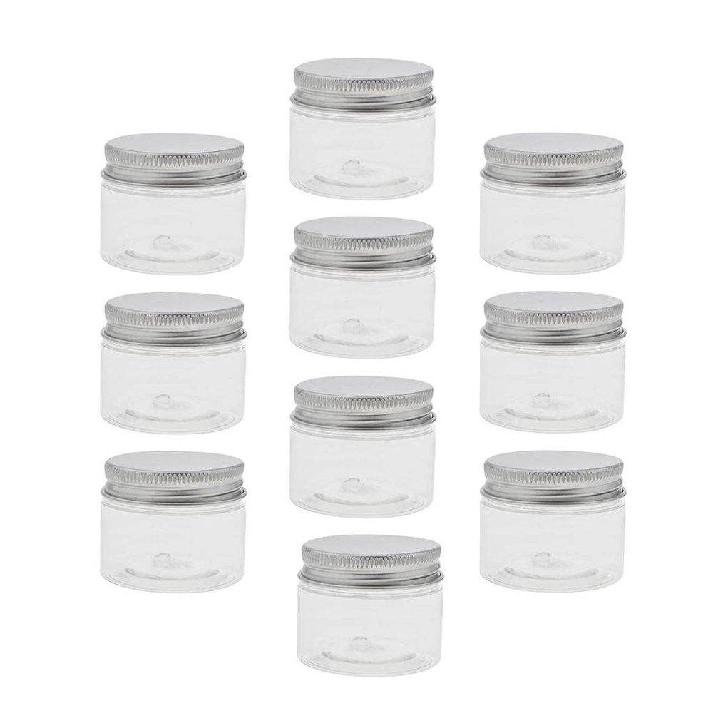 10x Clear Plastic Jars Set - Travel Makeup Bottles 30-120ML, Multi-functional Storage Containers for Makeup, Kitchen, and Crafts - PET + Aluminium Material - - 40ml, Clear