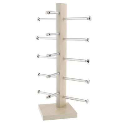 5 Layers Wood Sunglasses Display Stand Organizer | Elegant Transparent Style | Perfect For Glasses Exhibition Home Decor | Oak Color Black Wood Grain | - Oak Color