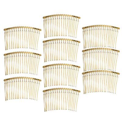 10 Pieces Handmade Vintage DIY Wire Metal Comb Hair Combs Base 4 Colors Silver Plated Women DIY Wedding Bridal Joye - 20 Teeth Metal Hair Clip Combs Set - - gold