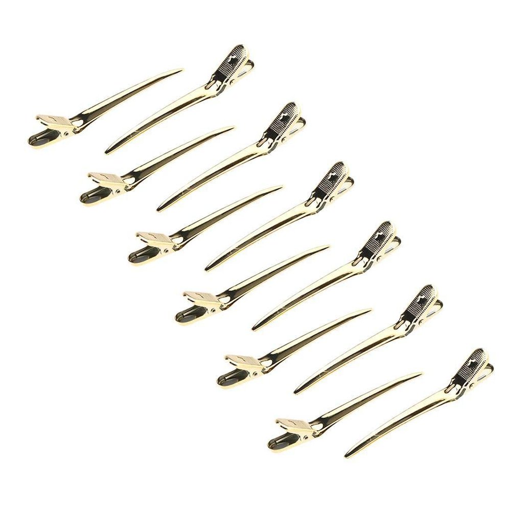 12Pcs Duckbill Hair Sectioning Clips Salon Hairdressing Styling Clamp - Strong Spring Hold, Precision Styling, Professional Grade - Stainless Steel Clips for - 8.5cm, Gold