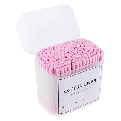 200pcs Double Head Cotton Swabs with Wooden Handle for Makeup and Cosmetics Removal, 100% Pure Cotton, 3.15 inch Long - Pink