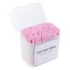 200pcs Double Head Cotton Swabs with Wooden Handle for Makeup and Cosmetics Removal, 100% Pure Cotton, 3.15 inch Long - Pink view 1