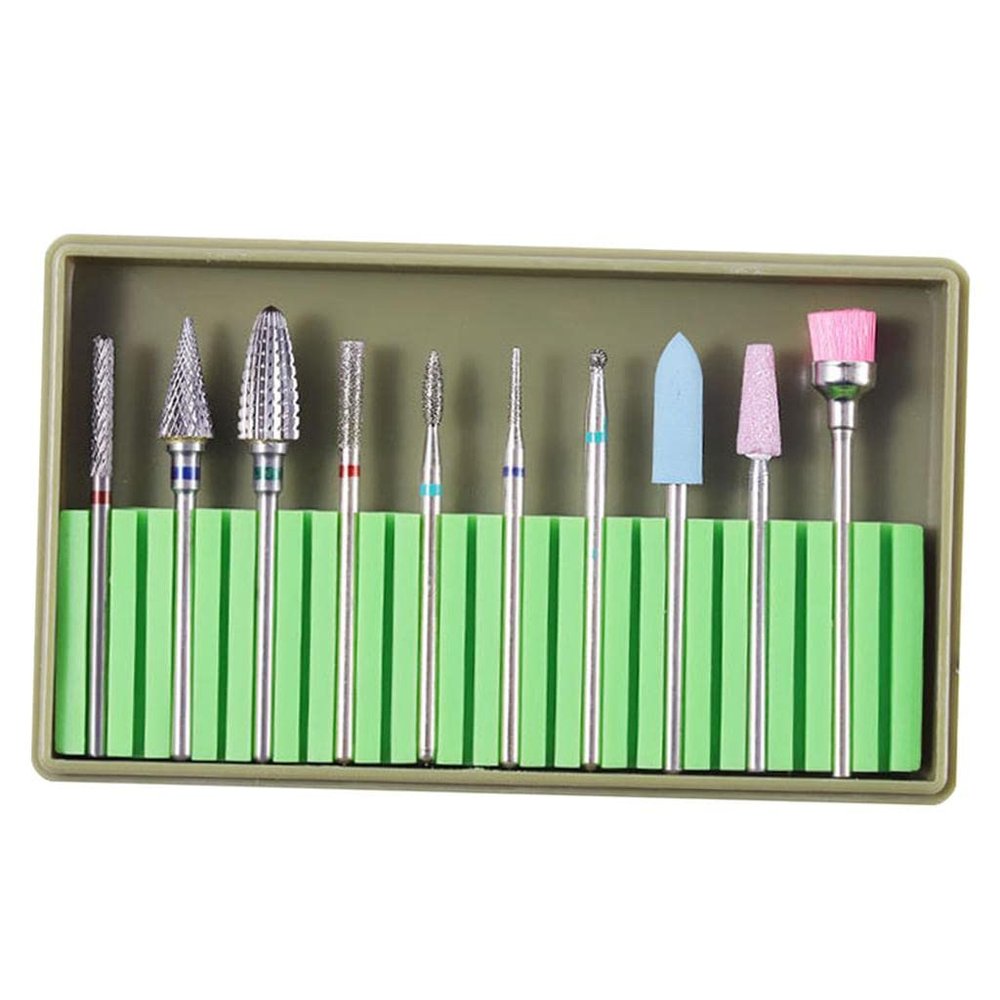 10pcs Electric Nail Drill Bits Set with Tungsten Steel, Ceramic and Emery Material for Acrylic Nails - Manicure Pedicure Polishing, Cuticle Dead Skin Removal - - BH-05