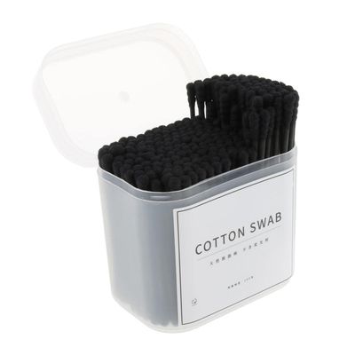 200pcs Double Head Cotton Swabs with Wooden Handle for Makeup and Cosmetics Removal, 100% Pure Cotton, 3.15 inch Long - Black
