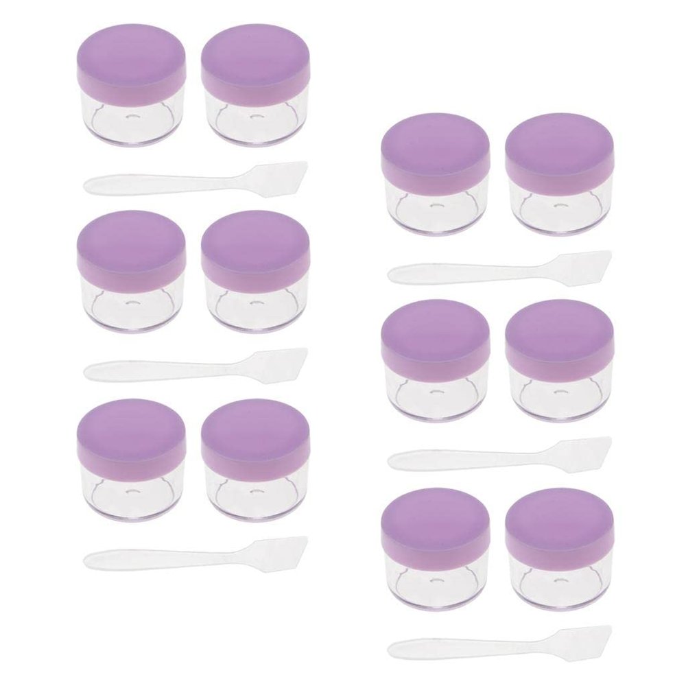 12pcs 15g Screw Top Containers for Glitter Cream Powder - Purple, Reusable Jars for Makeup, Travel Bottles with Mini Spatula - Purple