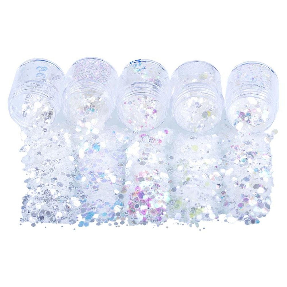 5X Festival Chunky Holographic Glitter for Face Body Hair Nails - Super Dazzling Glitters - Perfect for Festivals, Parties, and Daily Wear - 2.4 x 3.7cm, 01