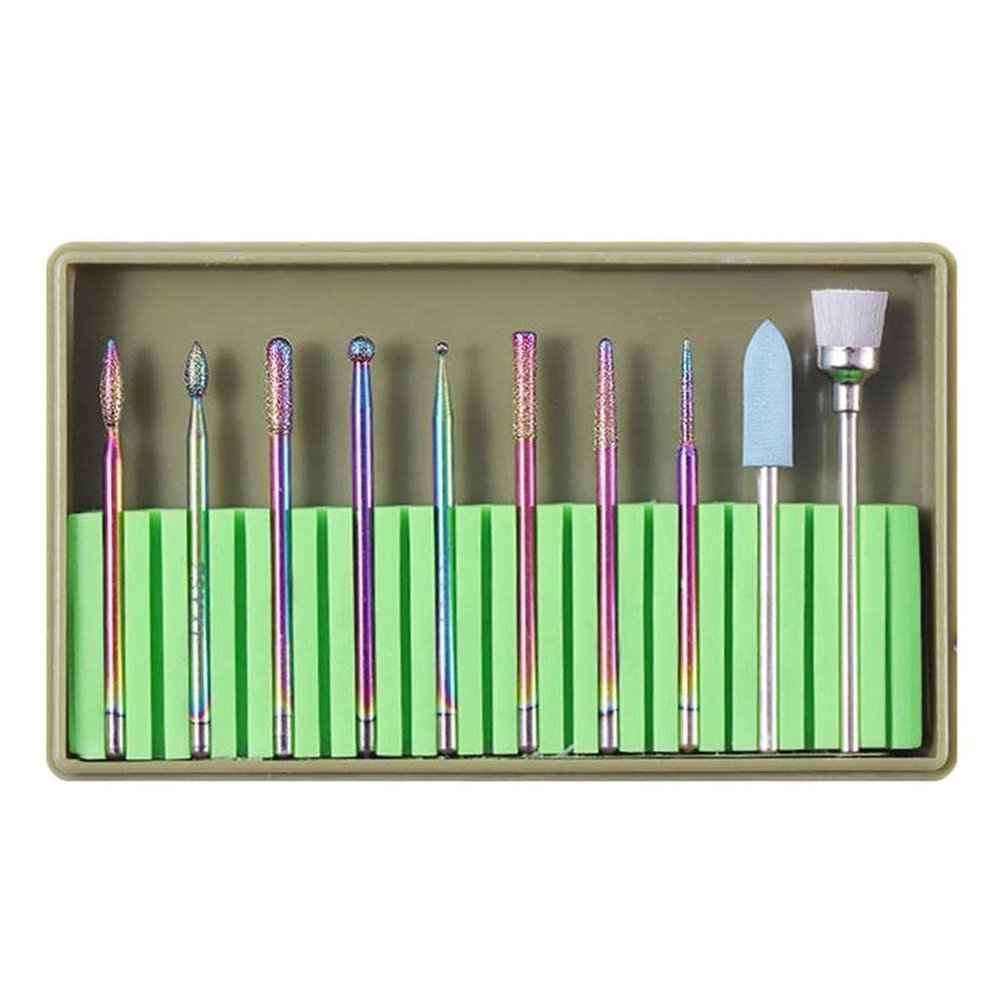10pcs Electric Nail Drill Bits Set with Tungsten Steel, Ceramic and Emery Material for Acrylic Nails - Manicure Pedicure Polishing, Cuticle Dead Skin Removal - - BH-04