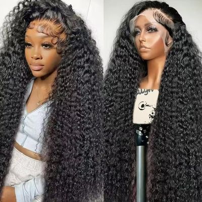 13x6 Deep Wave Lace Front Wigs Human Hair 200% Density HD Lace Front Wigs Pre Plucked Natural Color Deep Curly Lace Front Human Hair Wig for Women 28inch