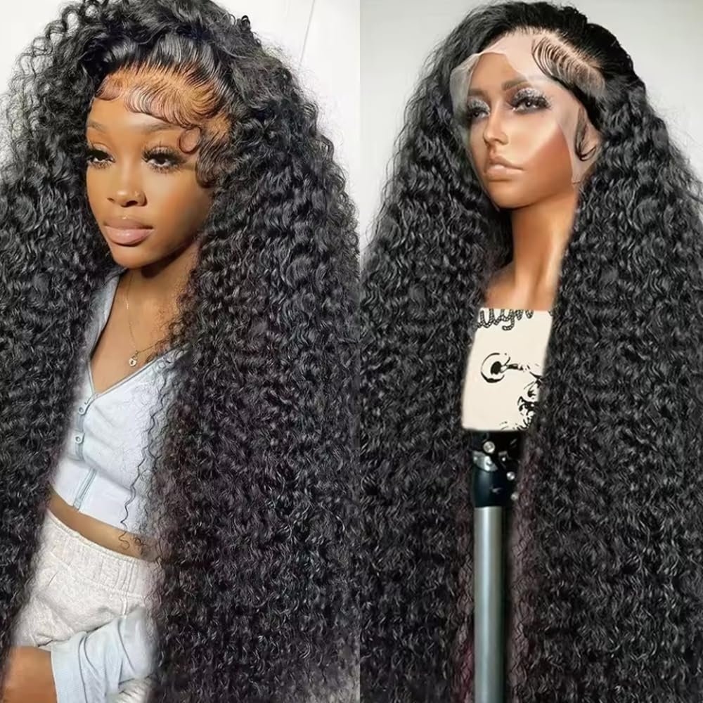13x6 Deep Wave Lace Front Wigs Human Hair 200% Density HD Lace Front Wigs Pre Plucked Natural Color Deep Curly Lace Front Human Hair Wig for Women 28inch