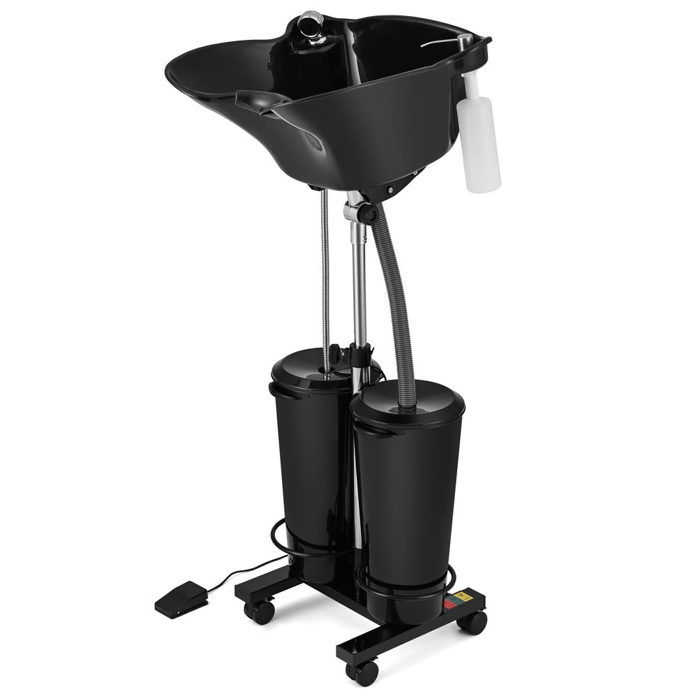 Artist hand Portable Adjustable Shampoo Bowl with Electric Pump, Hair Washing Station,Includes 2 Buckets, Drain Hoses,High-Pressure Sprayer, Foot Pedal Switch,Black