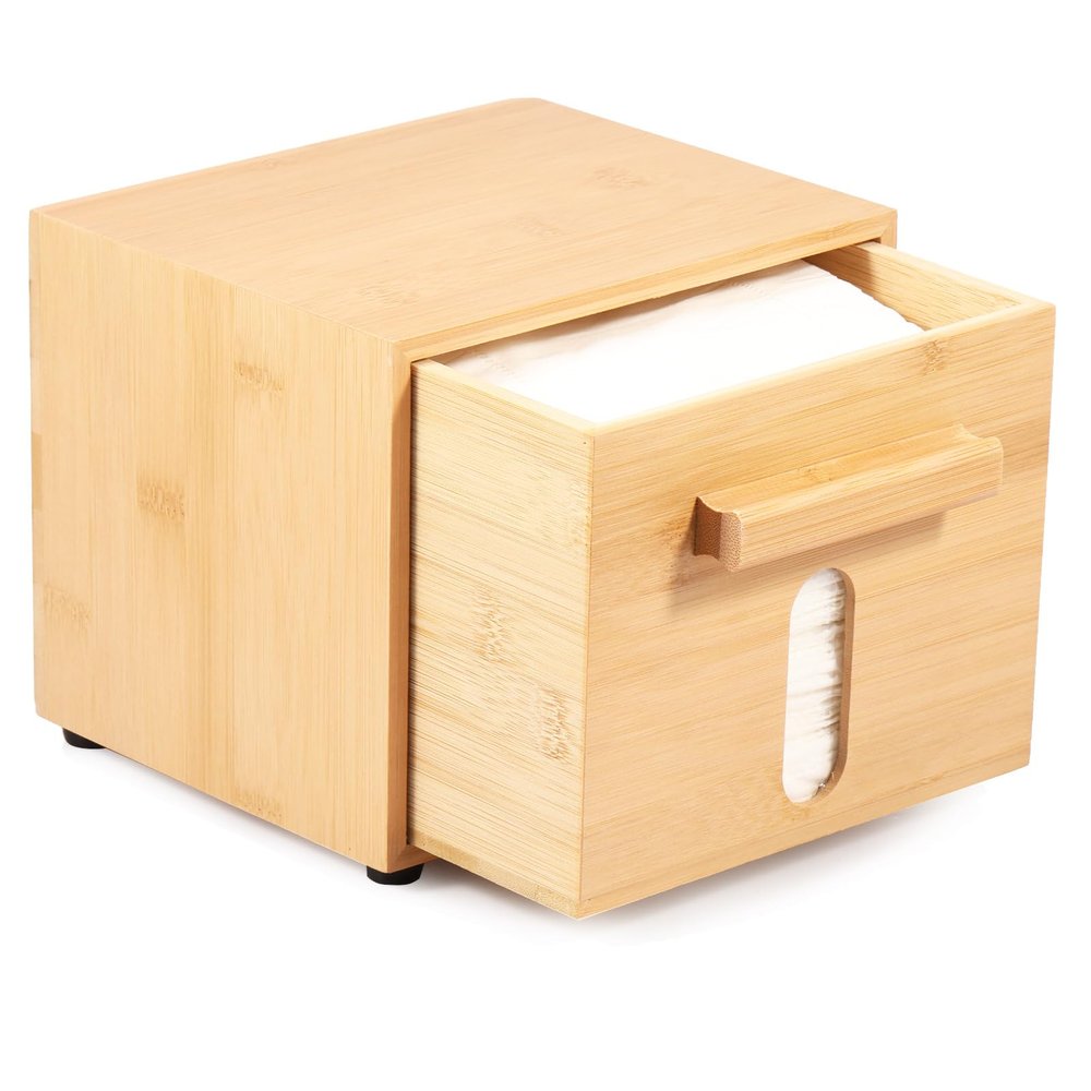 Bamboo Box for Face Towels, Disposable Face Towel Holder, Bamboo Box for Clean Towels XL, 50 Count Facial Towel for Makeup Remover and Facial Wash Dry Wipes, High Volume Suitable for Bathroom