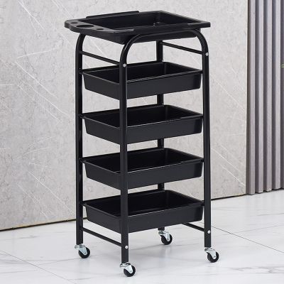 FOGVG Beauty Salon Storage Trolley Cart,Carbon-Steel Hair Salon Station Cabinet with Drawers & Dryer Holder,Moving Barbershop Storage Cart,Salon Cart Furniture for Barber Beauty SPA,01