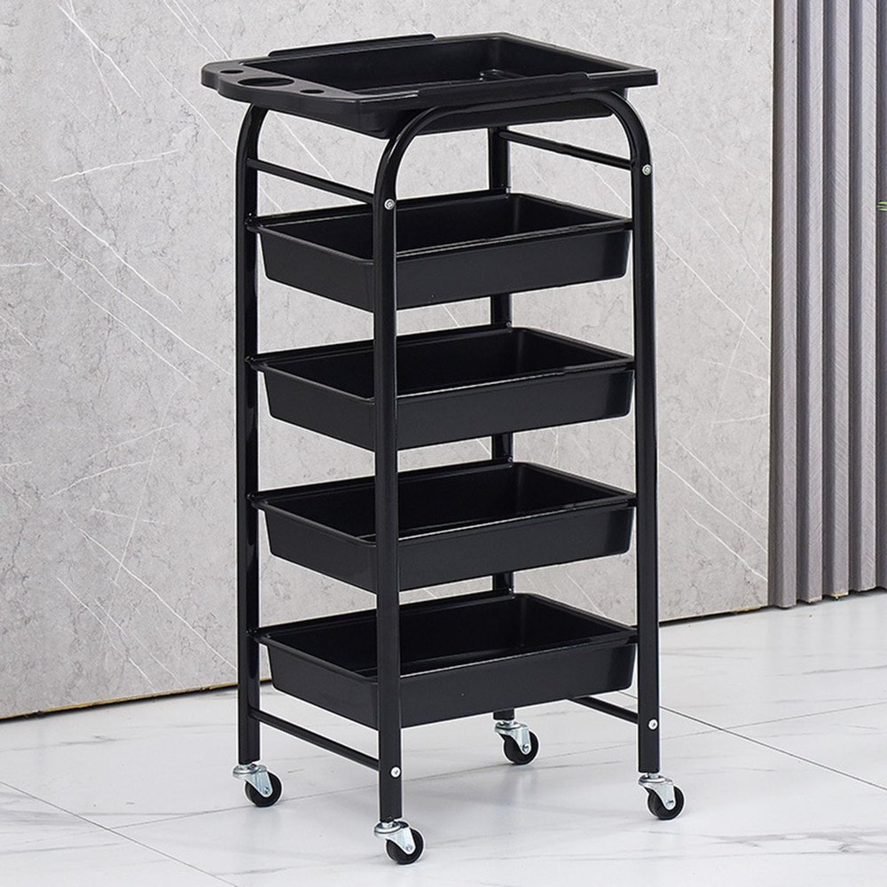 FOGVG Beauty Salon Storage Trolley Cart,Carbon-Steel Hair Salon Station Cabinet with Drawers & Dryer Holder,Moving Barbershop Storage Cart,Salon Cart Furniture for Barber Beauty SPA,01