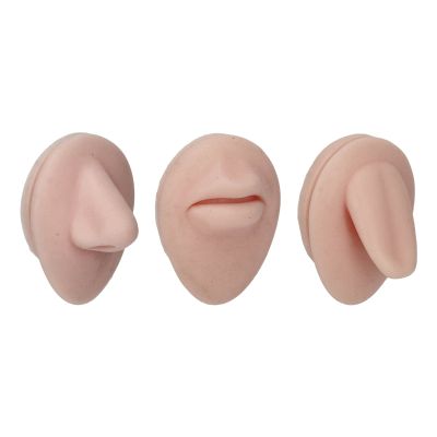Silicone Body Parts, Fake Tongue Fake Body Parts Soft Silicone Flexible Model Body Part Displays Set Piercing Body Model 3D Simulation Mouth Tongue Nose Model for Piercing