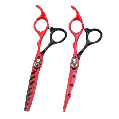 6" 6cr13 Alloy Hairdressing Scissors Black Red Green Purple White Hair Cutting Scissors Thinning Hair Razors Barber Hairdresser(Red)