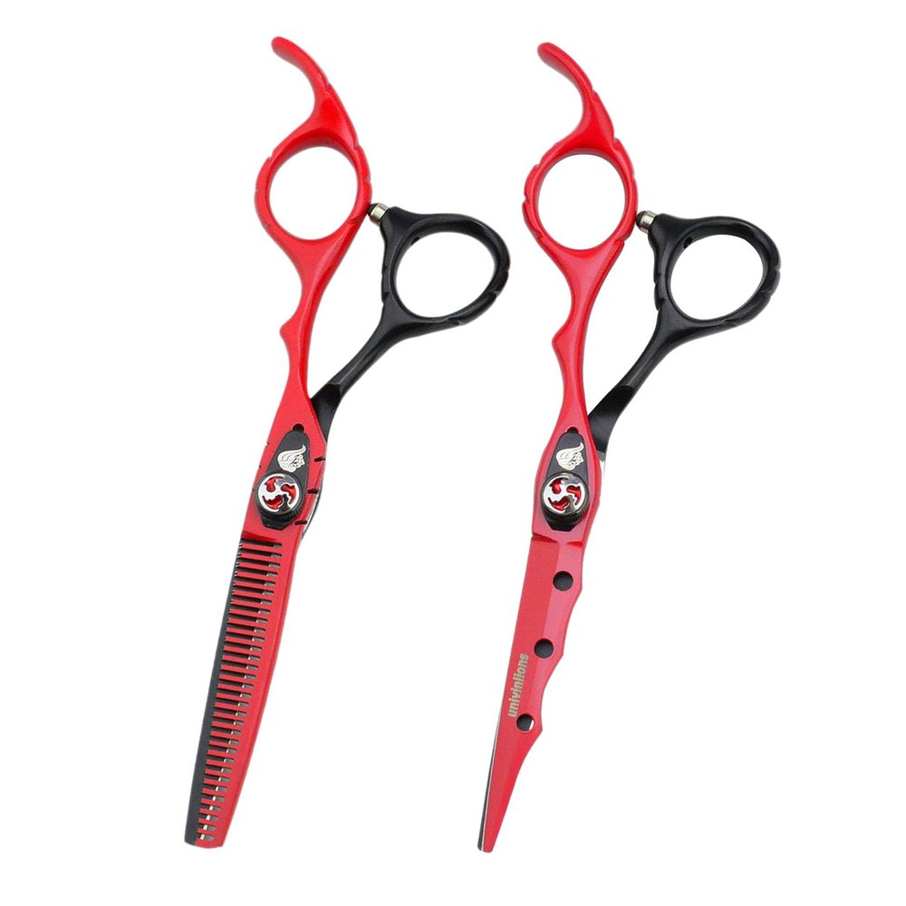 6" 6cr13 Alloy Hairdressing Scissors Black Red Green Purple White Hair Cutting Scissors Thinning Hair Razors Barber Hairdresser(Red)