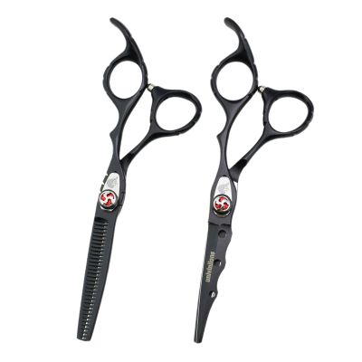6" 6cr13 Alloy Hairdressing Scissors Black Red Green Purple White Hair Cutting Scissors Thinning Hair Razors Barber Hairdresser(Black)