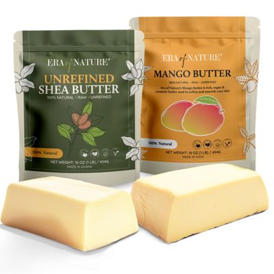 era of nature Organic Shea Butter 1lb & Mango Butter 1lb Bundle  Unrefined, Raw Moisturizers for DIY Body Butters, Soaps, Lotions, and Lip Balms