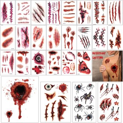 26 Sheets Halloween Wound Simulation Tattoo Stickers - Waterproof