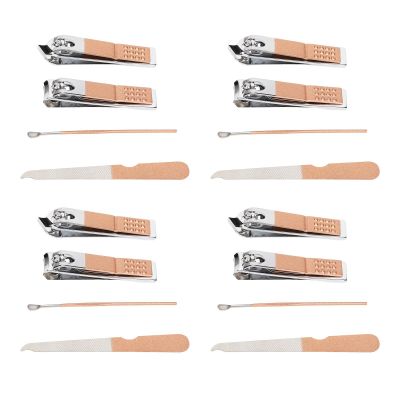 4 Set Nail Clippers Beauty Tools Stainless Steel Ear Spoons Nail Files Grooming Manicure Set with Pink PU Storage Bags