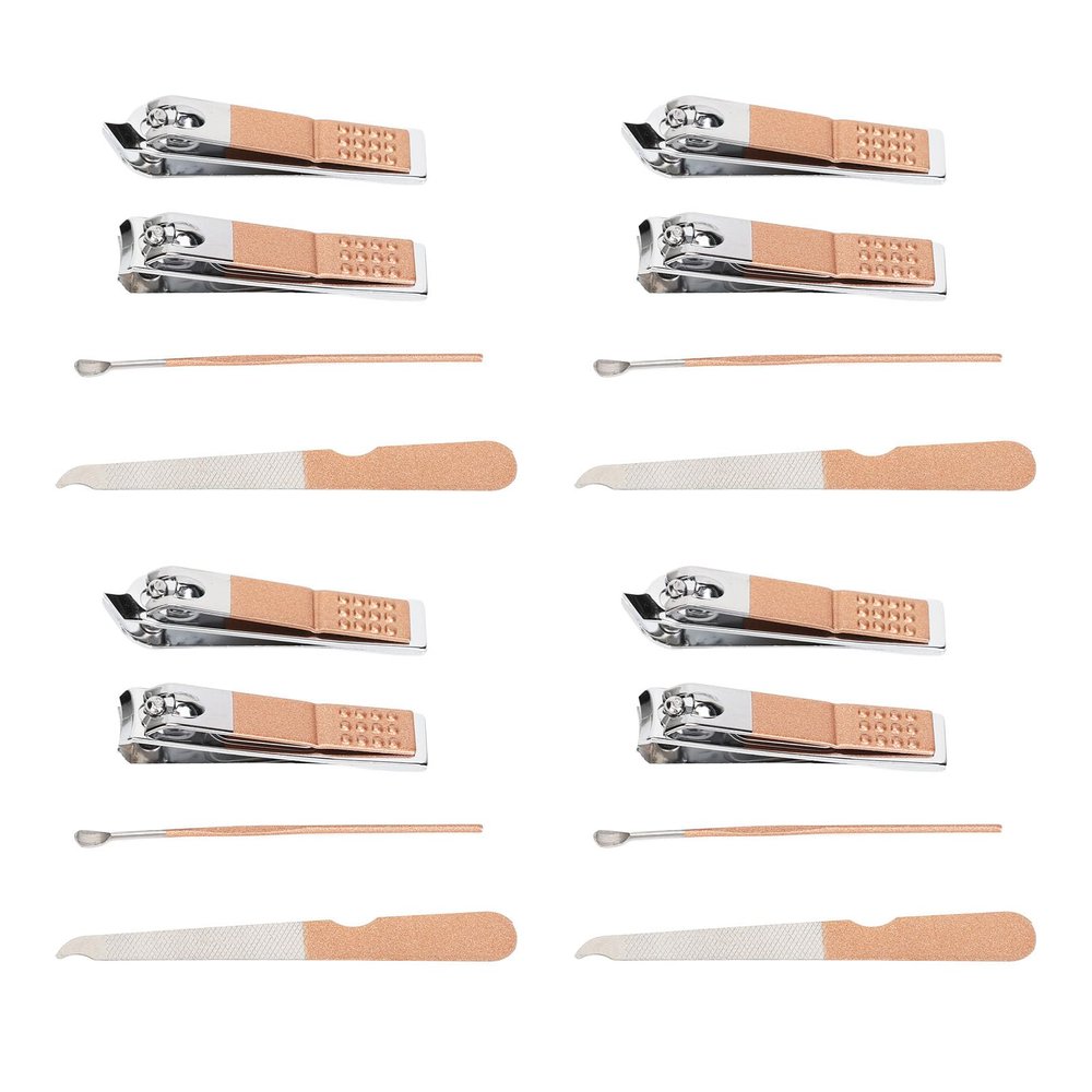 4 Set Nail Clippers Beauty Tools Stainless Steel Ear Spoons Nail Files Grooming Manicure Set with Pink PU Storage Bags