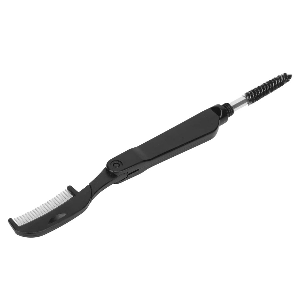 2 in 1 Eyelash Teeth Comb Stainless Steel Dual Heads Foldable Grooming Teeth Eyebrow Brush for Makeup Black