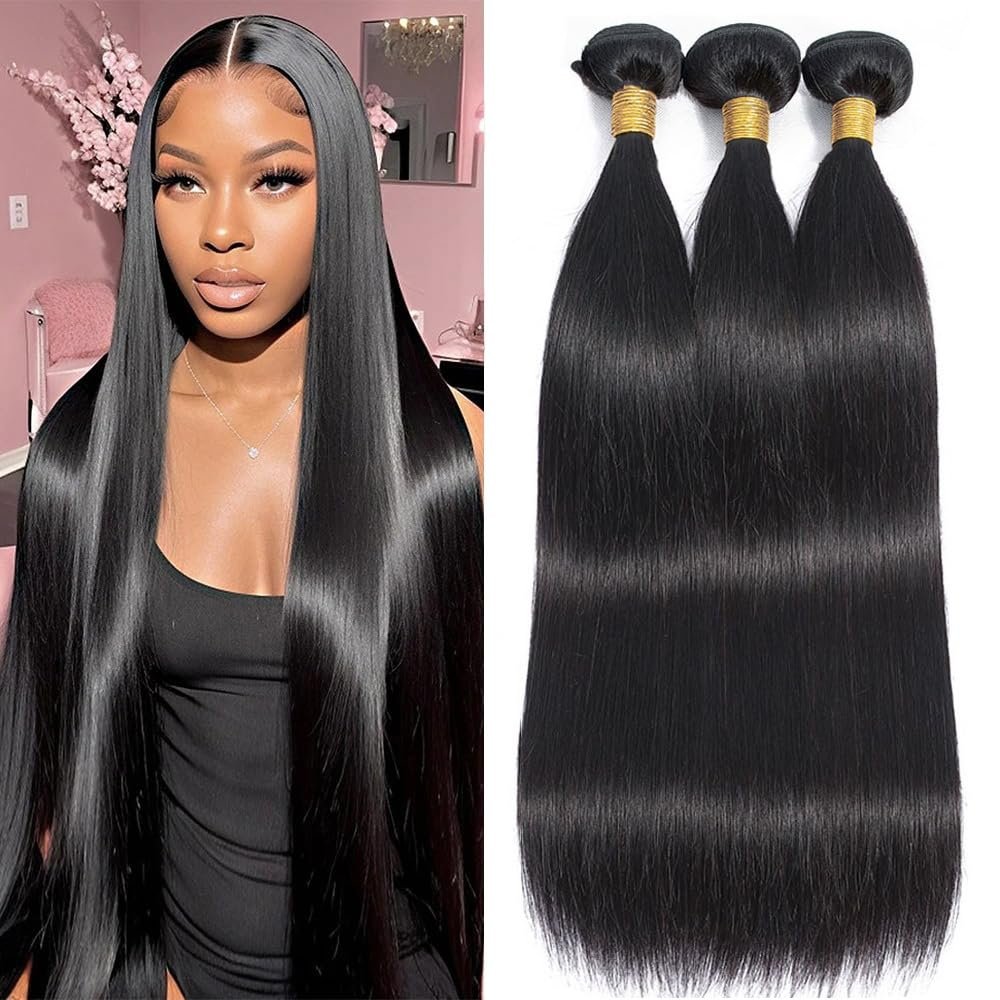 10A Straight Bundles Human Hair 20 22 24 Inch 100% Unprocessed Virgin Brazilian Straight Human Hair Weave 3 Bundles Natural Black Color