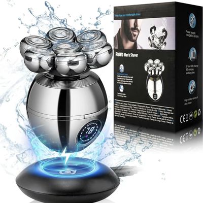 Electric Head Shaver 6 in 1 Wet and Dry Trimmer, Comes with Charging Base - Comfortable Handle Smooth Shave