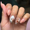 24Pcs Christmas Press on Nails Short Almond Fake Nails with Christmas Cute Elk Design Glossy False Nails Nude Pink Fake Nails Cute Nails Acrylic Nails Full Cover Glue on Nails Stick on Nails for Women view 1