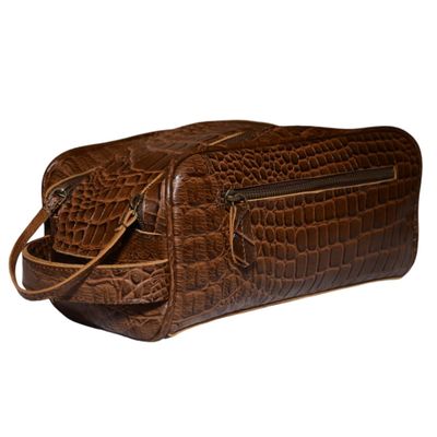 Premium Buffalo Leather Unisex Toiletry Bag Travel Kit (King Size )Shaving kit Accessories :Shaving Brush Case , Razor Protective Travel Case ( Combo of 4 Items) (Crocodile Print) (Croco Tan)