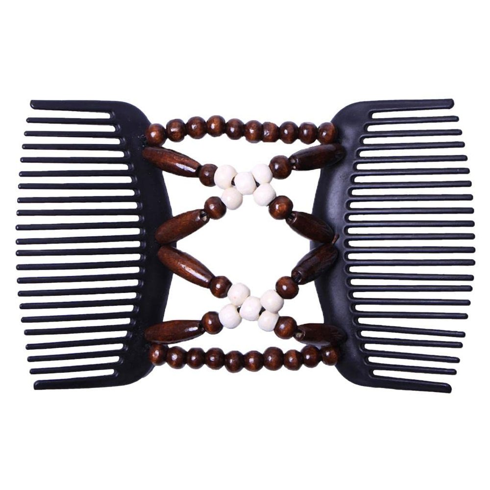 Beauty Bow Double Hair Combs Clips for Women, Stylish and Stretchy Hair Accessories - Great for Parties and Everyday Use - White Beads