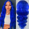 Ruaswey Blue Lace Front Wig Human Hair Pre Plucked 13x4 Blue Body Wave Human Hair Wig 200 Density Colored HD Frontal Wigs Human Hair 24 Inch view 1
