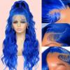 Ruaswey Blue Lace Front Wig Human Hair Pre Plucked 13x4 Blue Body Wave Human Hair Wig 200 Density Colored HD Frontal Wigs Human Hair 24 Inch view 2