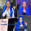 Ruaswey Blue Lace Front Wig Human Hair Pre Plucked 13x4 Blue Body Wave Human Hair Wig 200 Density Colored HD Frontal Wigs Human Hair 24 Inch view 4