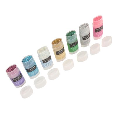 Body Glitter Stick Face Makeup 7 Bottles Holographic Sequins Sparkling Chunky Lip Eye Nails Hair Glitter Stick for Party 0.56oz