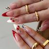IMRAIN Press on Nails Medium Almond Fake Nails Wine Red French Tip Full Cover 3D Red Cherry False Nails Glossy Manicure Artificial Glue on Nails for Women Girls 24Pcs view 1
