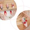 IMRAIN Press on Nails Medium Almond Fake Nails Wine Red French Tip Full Cover 3D Red Cherry False Nails Glossy Manicure Artificial Glue on Nails for Women Girls 24Pcs view 3