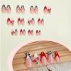 IMRAIN Press on Nails Medium Almond Fake Nails Wine Red French Tip Full Cover 3D Red Cherry False Nails Glossy Manicure Artificial Glue on Nails for Women Girls 24Pcs view 4