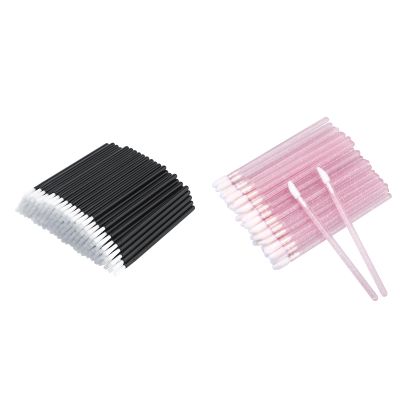 100PCS Glitter Crystal Lip Brush, Disposable Lip Brushes for Lip Gloss Lipstick, 100PCS Disposable Lip Brush Applicators, Black Nylon Lipstick Applicators for Makeup