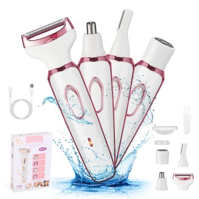 TeqHome Electric Razors for Women, 4 in 1 Women Portable Electric Grooming Set with 4 Removable Heads, Rechargeable Women Body Shaver and Facial Hair Remover, for Face Arms Legs Bikini Underarms