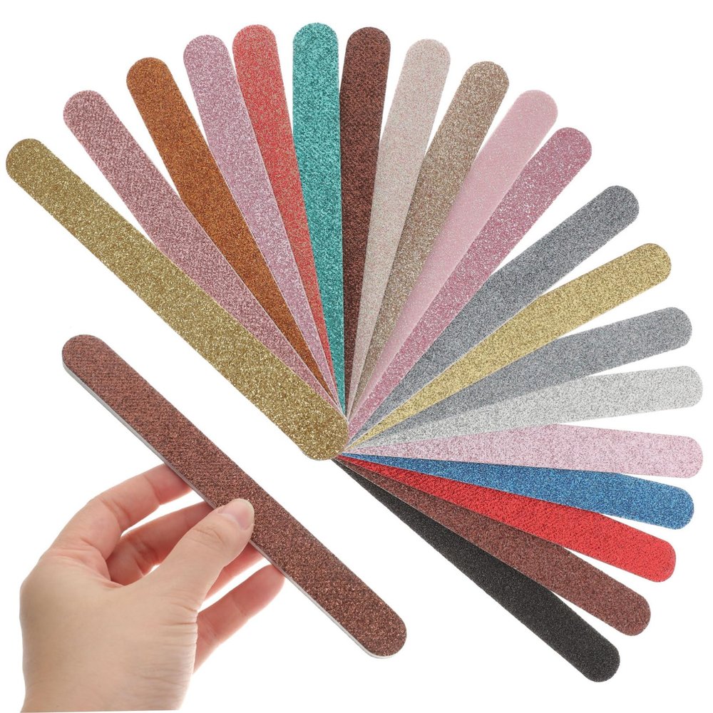Beatifufu 20pcs Glitter Nail Files for Manicure Pedicure Versatile Boards for Natural Nails Easy to Carry for Home Travel Use for Women Girls