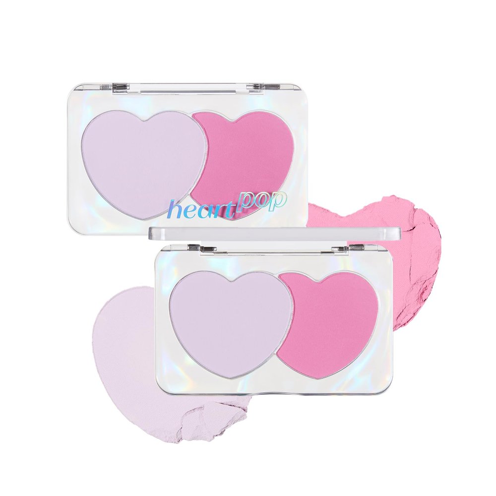 ETUDE Heart Pop Duo Blush, Pink & Purple Cheek Colors, Natural Glow & Glossy Finish, Lightweight Layering Formula, Korean Makeup Artist Collab, Compact 0.2 oz  Embipale