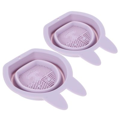 Baluue 2pcs Silicone Bunny-shaped Makeup Brush Cleaner Bowls Hanging Design for Easy Storage and Practical for Cleaning Makeup Sponges and Brushes Cute and Decorative