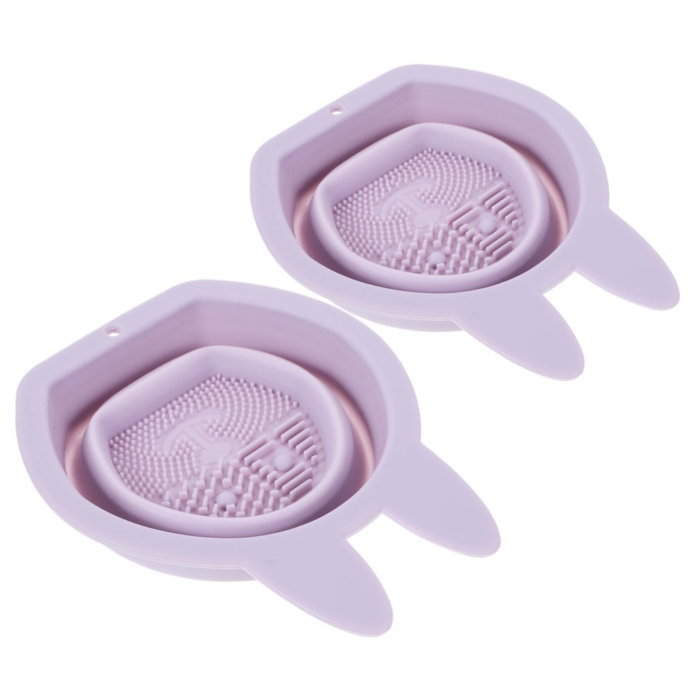 Baluue 2pcs Silicone Bunny-shaped Makeup Brush Cleaner Bowls Hanging Design for Easy Storage and Practical for Cleaning Makeup Sponges and Brushes Cute and Decorative